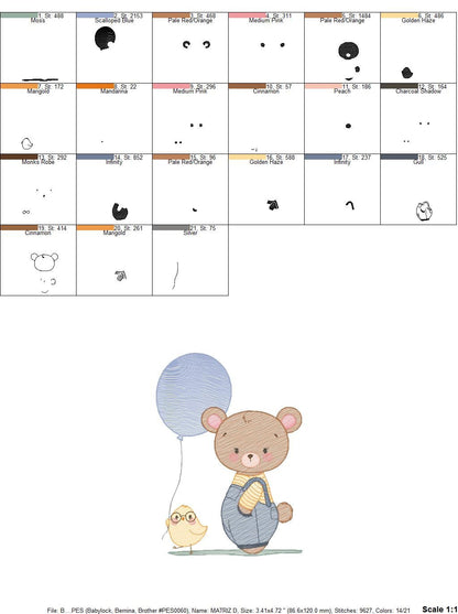 Balloon embroidery designs - Bear with balloons embroidery design machine embroidery pattern - Birthday embroidery file - instant download Marcia Embroidery