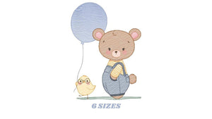Balloon embroidery designs - Bear with balloons embroidery design machine embroidery pattern - Birthday embroidery file - instant download
