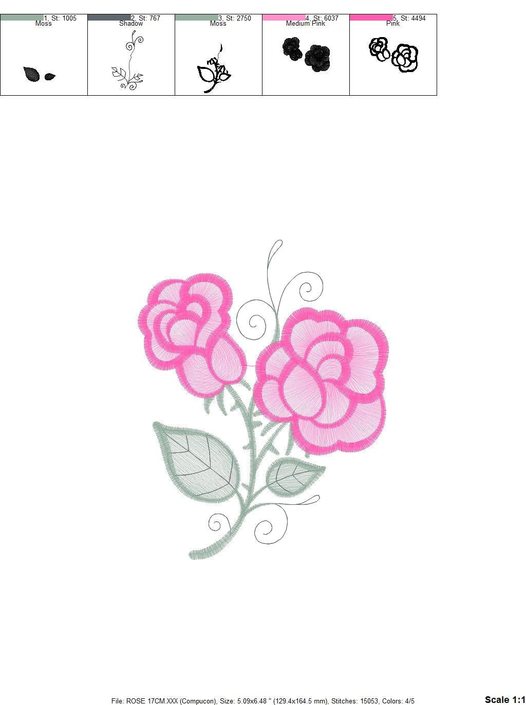 Roses embroidery designs - Flower machine embroidery pattern - Rose embroidery file - Flowers for Kitchen towels - Instant download pes jef