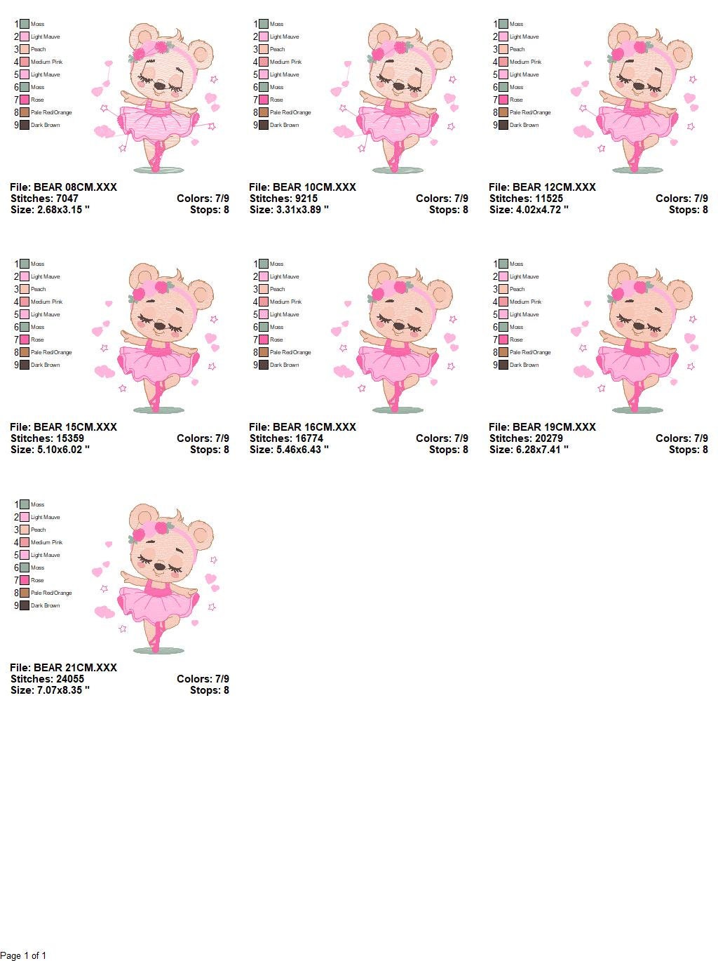 Ballerina Bear embroidery designs - Ballet Dancer with hearts machine embroidery pattern - Baby girl file - Instant digital download pes jef