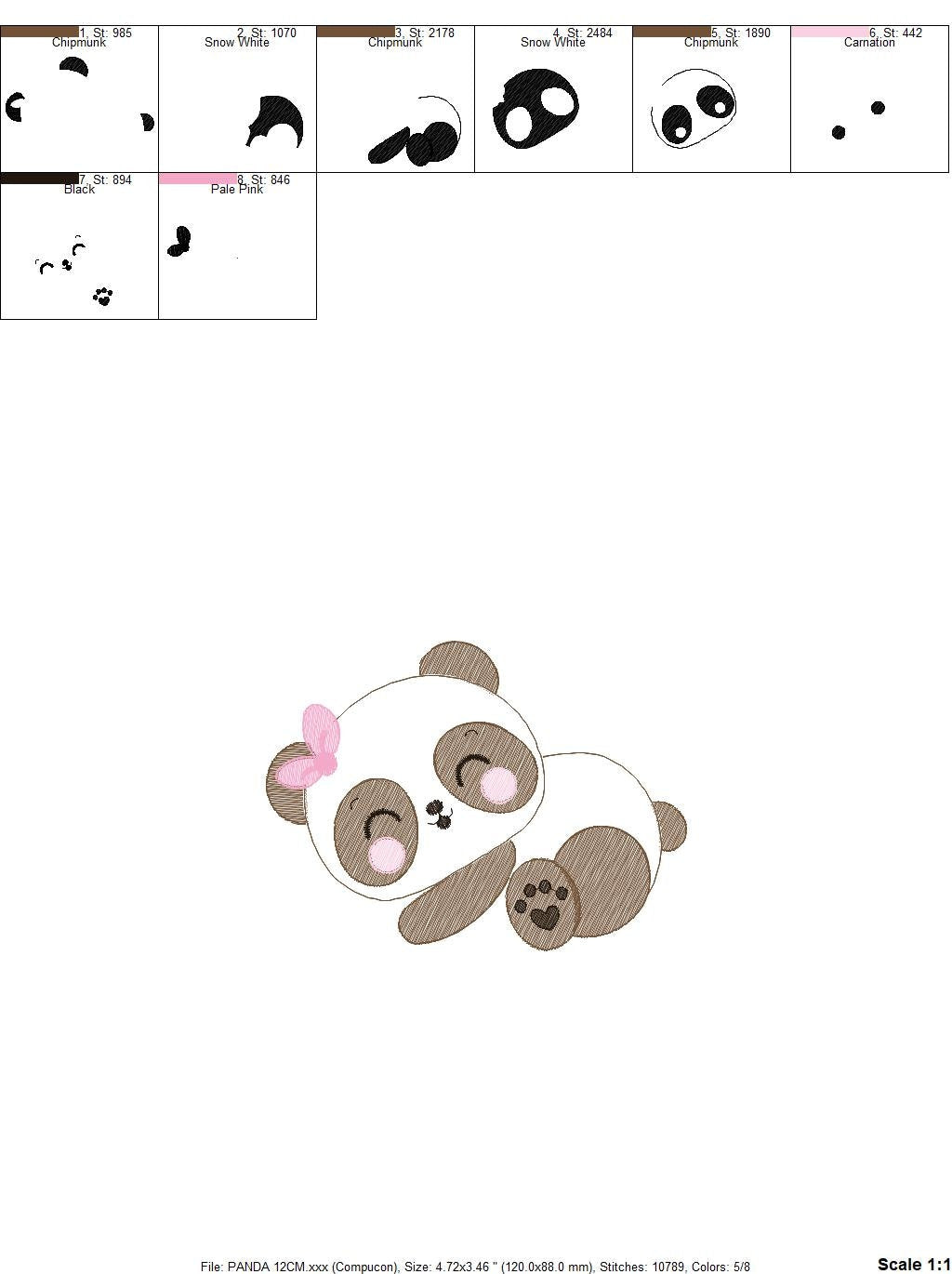 Sleeping Panda embroidery design - Female Animal embroidery designs machine embroidery pattern - Baby girl embroidery file  instant download Marcia Embroidery