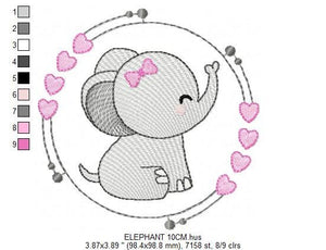 Elephant face embroidery designs - Animal embroidery design machine embroidery pattern - Baby girl embroidery - Elephant with heart frame