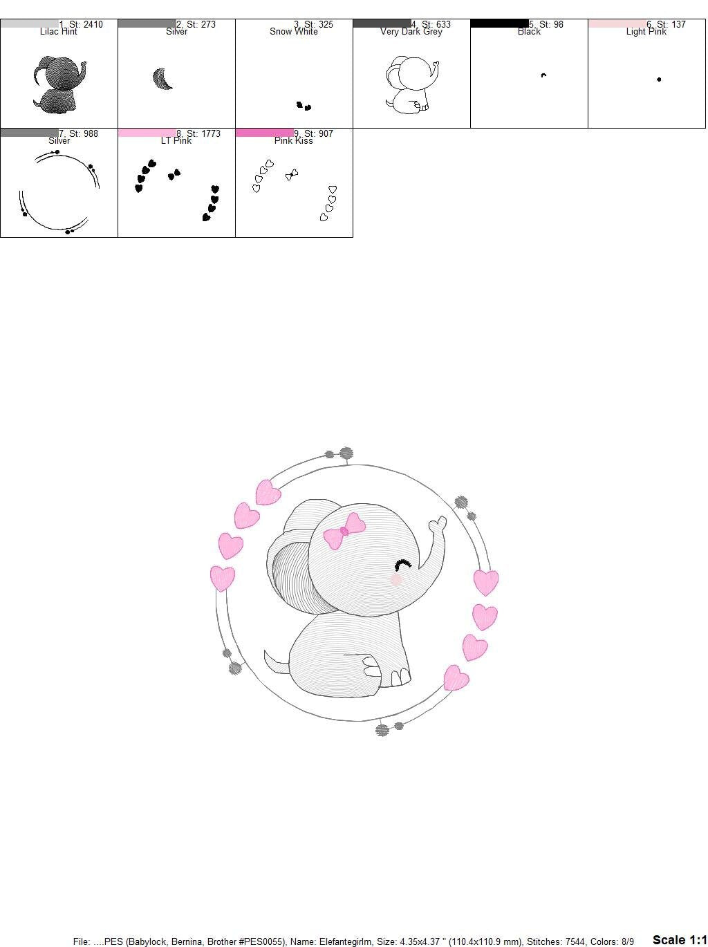 Elephant face embroidery designs - Animal embroidery design machine embroidery pattern - Baby girl embroidery - Elephant with heart frame