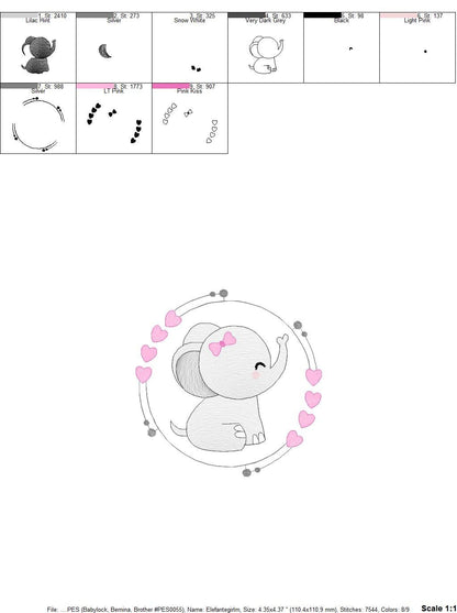 Elephant face embroidery designs - Animal embroidery design machine embroidery pattern - Baby girl embroidery - Elephant with heart frame