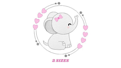 Elephant face embroidery designs - Animal embroidery design machine embroidery pattern - Baby girl embroidery - Elephant with heart frame