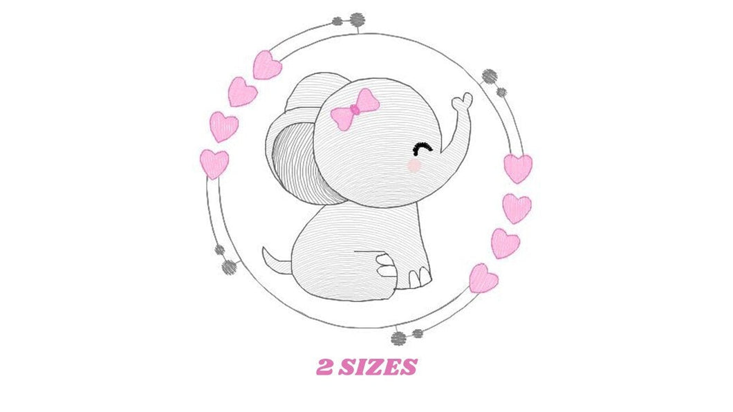 Elephant face embroidery designs - Animal embroidery design machine embroidery pattern - Baby girl embroidery - Elephant with heart frame