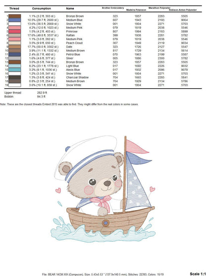 Bear embroidery designs - Sailor embroidery design machine embroidery pattern - Sailor bear with bunny - Teddy embroidery nautical boat