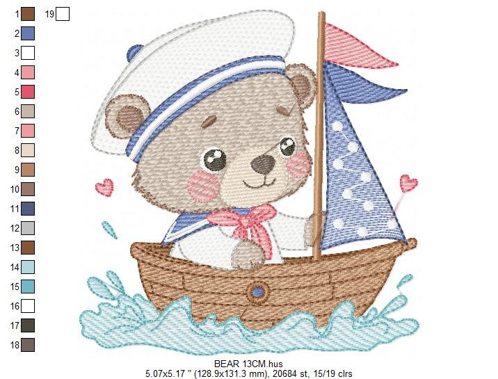 Bear embroidery designs - Sailor embroidery design machine embroidery pattern - Sailor bear with bunny - Teddy embroidery nautical boat