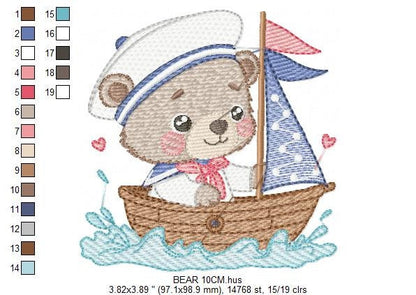 Bear embroidery designs - Sailor embroidery design machine embroidery pattern - Sailor bear with bunny - Teddy embroidery nautical boat