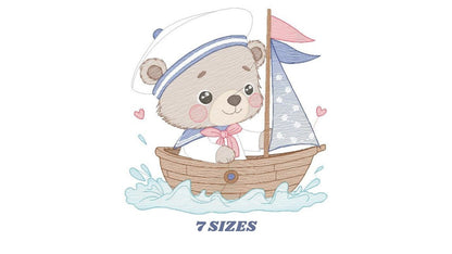 Bear embroidery designs - Sailor embroidery design machine embroidery pattern - Sailor bear with bunny - Teddy embroidery nautical boat