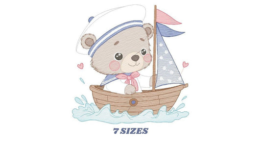Bear embroidery designs - Sailor embroidery design machine embroidery pattern - Sailor bear with bunny - Teddy embroidery nautical boat