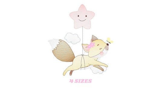 Fox embroidery designs - Hot air balloon embroidery design machine embroidery pattern - Animal embroidery file - woodland animals download