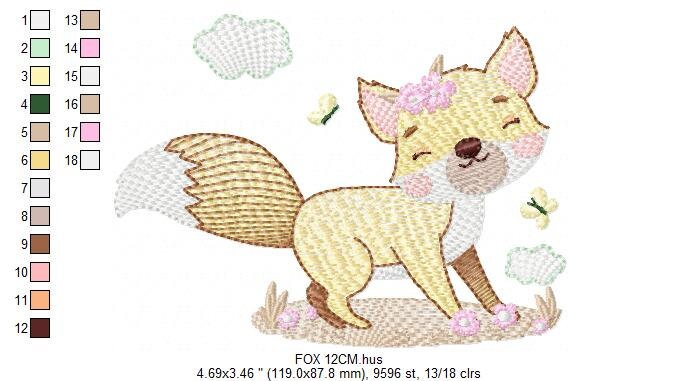Fox embroidery designs - Woodland animal embroidery design machine embroidery pattern - Baby girl embroidery file - instant download pes jef Marcia Embroidery