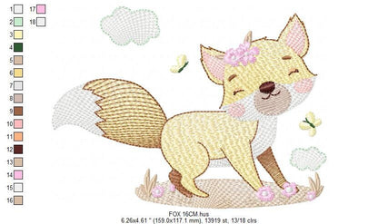 Fox embroidery designs - Woodland animal embroidery design machine embroidery pattern - Baby girl embroidery file - instant download pes jef Marcia Embroidery