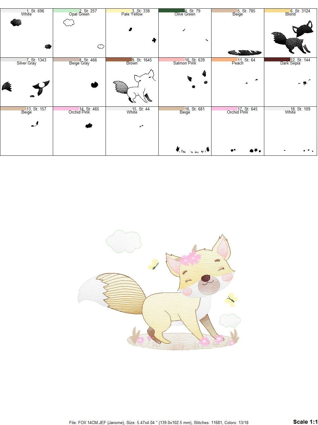 Fox embroidery designs - Woodland animal embroidery design machine embroidery pattern - Baby girl embroidery file - instant download pes jef Marcia Embroidery