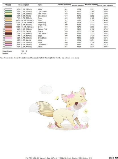 Fox embroidery designs - Woodland animal embroidery design machine embroidery pattern - Baby girl embroidery file - instant download pes jef Marcia Embroidery