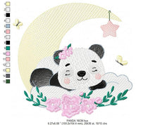 Charger l&#39;image dans la galerie, Sleeping Panda embroidery design - Animal embroidery designs machine embroidery pattern - Baby girl embroidery file - Moon embroidery design
