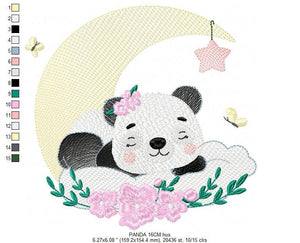 Sleeping Panda embroidery design - Animal embroidery designs machine embroidery pattern - Baby girl embroidery file - Moon embroidery design