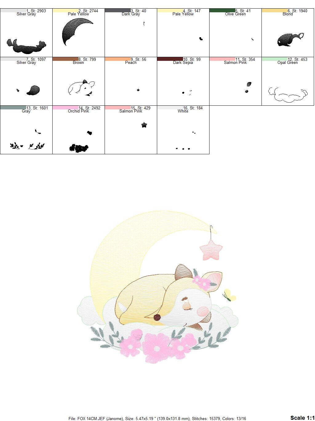 Fox embroidery designs - Woodland animal moon embroidery design machine embroidery pattern - Baby girl embroidery file - instant download Marcia Embroidery