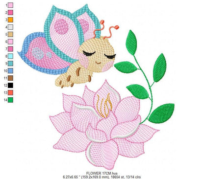 Butterfly embroidery design - Delicate Flower embroidery designs machine embroidery pattern - Towel embroidery file - instant download jef Marcia Embroidery