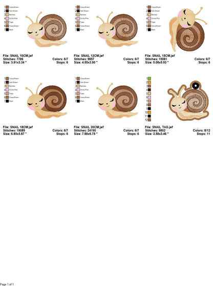 Snail embroidery design - Insect Animal machine embroidery pattern - Slug Garden Bug - Baby girl and boy file - Instant digital download pes