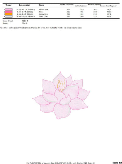 Delicate flower embroidery designs - Lotus embroidery design machine embroidery pattern - Floral embroidery file - instant download pes jef Marcia Embroidery
