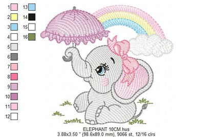 Elephant embroidery designs - Animal embroidery design machine embroidery pattern - Baby girl embroidery file - elephant with umbrella - Marcia Embroidery