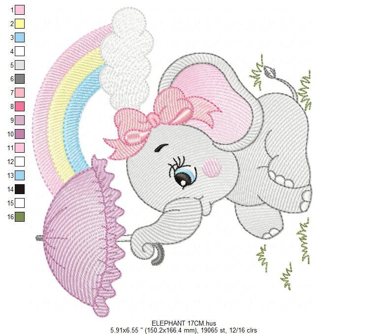Elephant embroidery designs - Animal embroidery design machine embroidery pattern - Baby girl embroidery file - elephant with umbrella - Marcia Embroidery