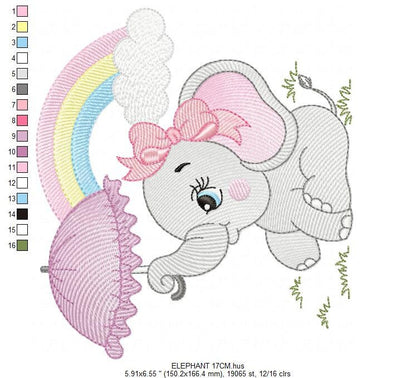 Elephant embroidery designs - Animal embroidery design machine embroidery pattern - Baby girl embroidery file - elephant with umbrella - Marcia Embroidery