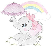 Cargar imagen en el visor de la galería, Elephant embroidery designs - Animal embroidery design machine embroidery pattern - Baby girl embroidery file - elephant with umbrella
