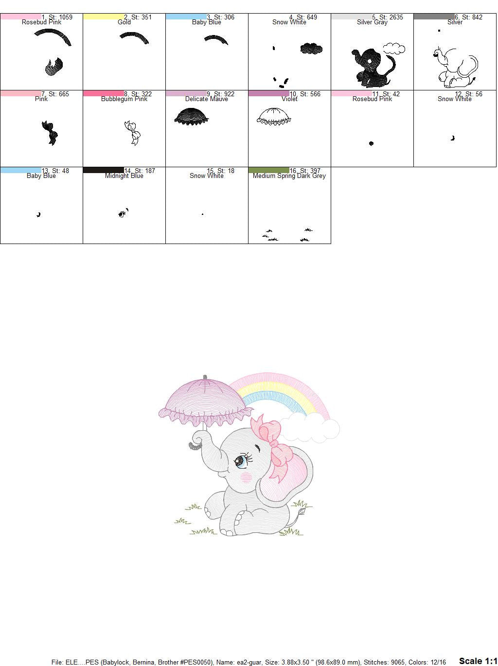 Elephant embroidery designs - Animal embroidery design machine embroidery pattern - Baby girl embroidery file - elephant with umbrella - Marcia Embroidery
