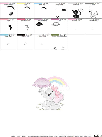 Elephant embroidery designs - Animal embroidery design machine embroidery pattern - Baby girl embroidery file - elephant with umbrella - Marcia Embroidery