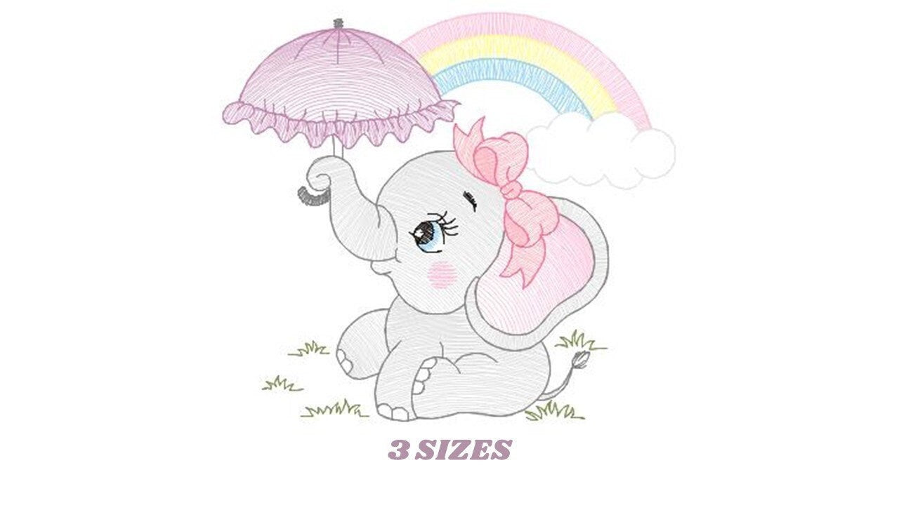 Elephant embroidery designs - Animal embroidery design machine embroidery pattern - Baby girl embroidery file - elephant with umbrella - Marcia Embroidery