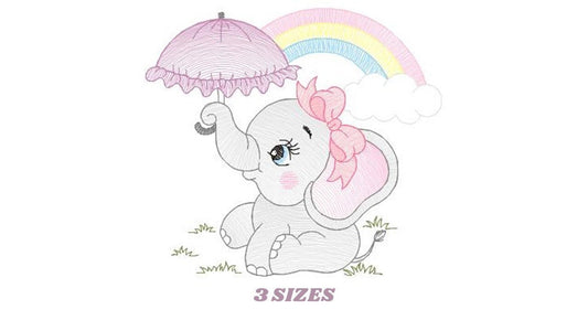 Elephant embroidery designs - Animal embroidery design machine embroidery pattern - Baby girl embroidery file - elephant with umbrella - Marcia Embroidery