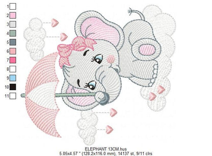 Elephant embroidery designs - Animal embroidery design machine embroidery pattern - Baby girl embroidery file - elephant with umbrella Marcia Embroidery
