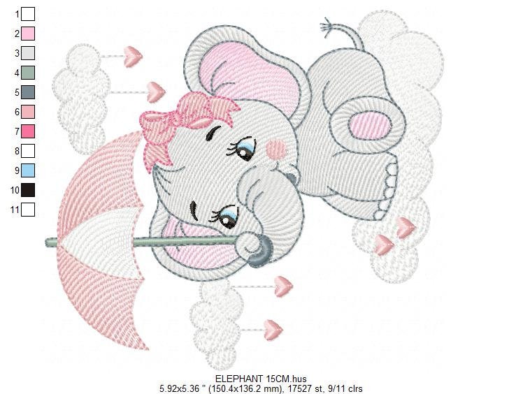 Elephant embroidery designs - Animal embroidery design machine embroidery pattern - Baby girl embroidery file - elephant with umbrella Marcia Embroidery