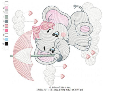 Elephant embroidery designs - Animal embroidery design machine embroidery pattern - Baby girl embroidery file - elephant with umbrella Marcia Embroidery