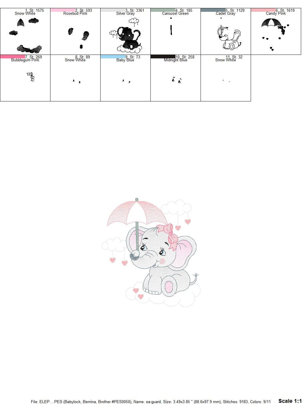 Elephant embroidery designs - Animal embroidery design machine embroidery pattern - Baby girl embroidery file - elephant with umbrella Marcia Embroidery