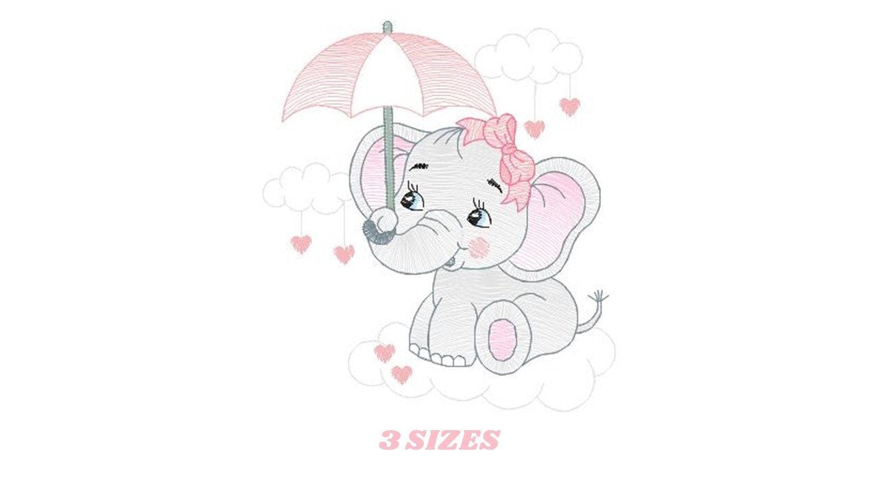 Elephant embroidery designs - Animal embroidery design machine embroidery pattern - Baby girl embroidery file - elephant with umbrella Marcia Embroidery