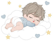 Load image into Gallery viewer, Sleeping baby embroidery design - Baby boy embroidery design machine embroidery pattern - Newborn embroidery file nursery  instant download
