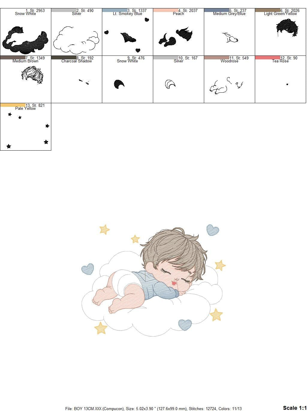 Sleeping baby embroidery design - Baby boy embroidery design machine embroidery pattern - Newborn embroidery file nursery  instant download Marcia Embroidery