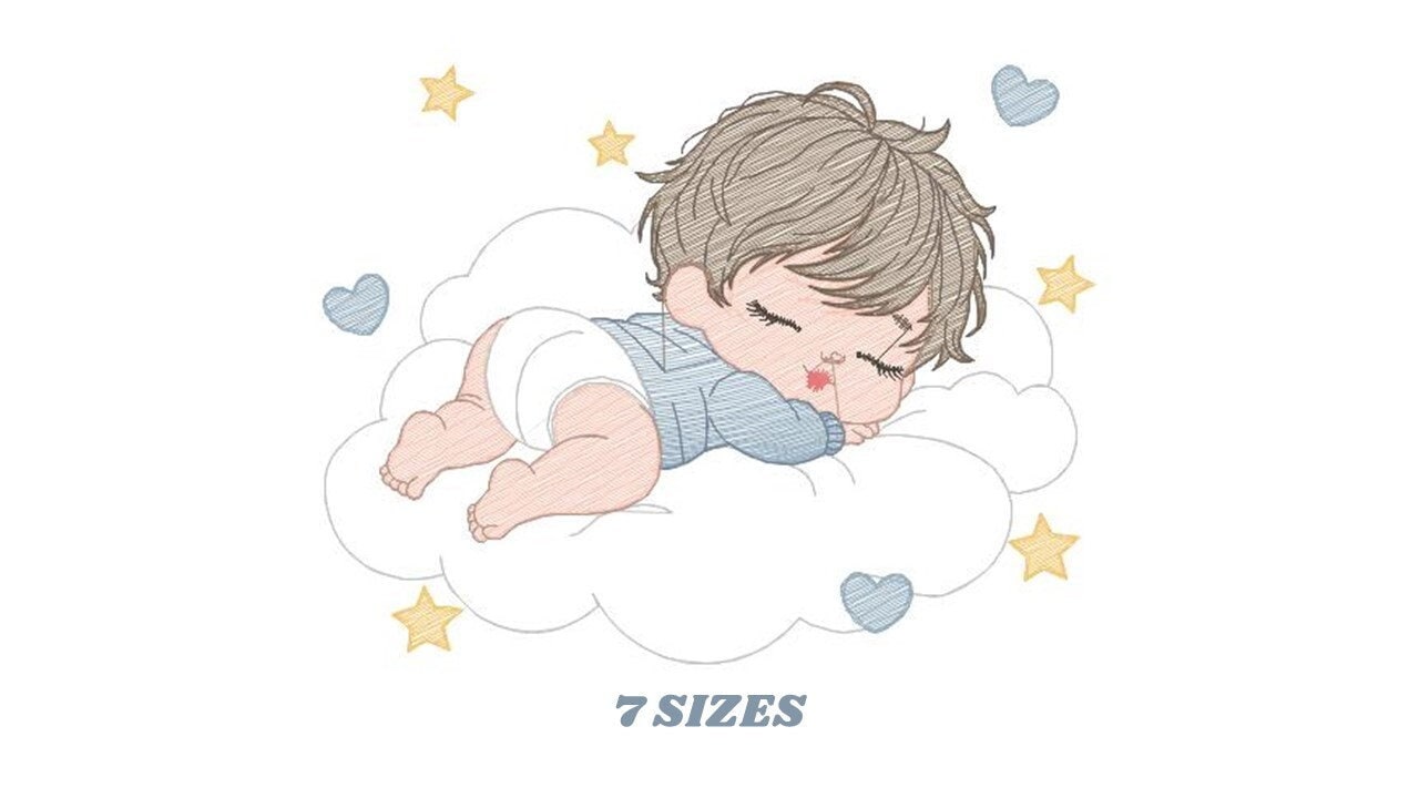Sleeping baby embroidery design - Baby boy embroidery design machine embroidery pattern - Newborn embroidery file nursery instant download