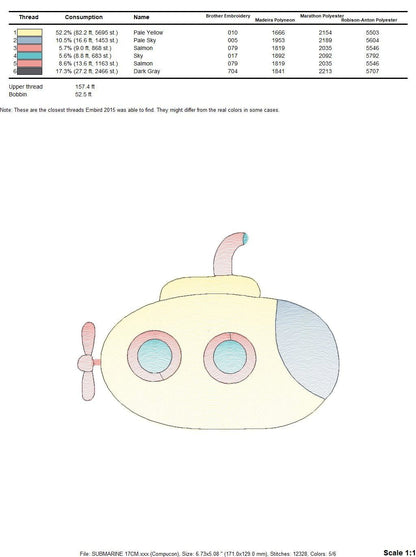 Submarine embroidery design - Baby boy embroidery designs machine embroidery pattern - nautical embroidery file - newborn layette nursery Marcia Embroidery