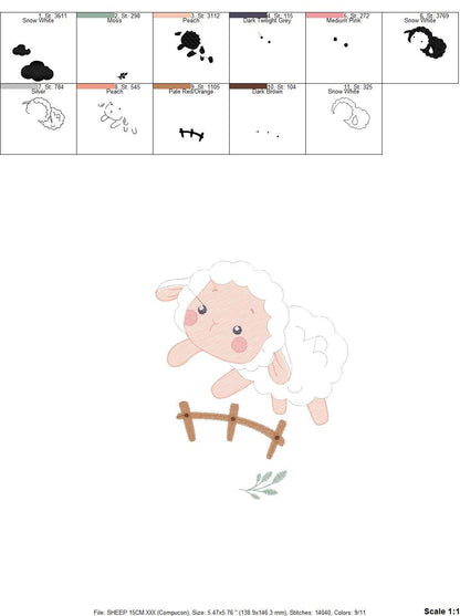 Sheep with fence embroidery design - Lamb embroidery designs machine embroidery pattern - baby girl embroidery file - newborn embroidery hus Marcia Embroidery
