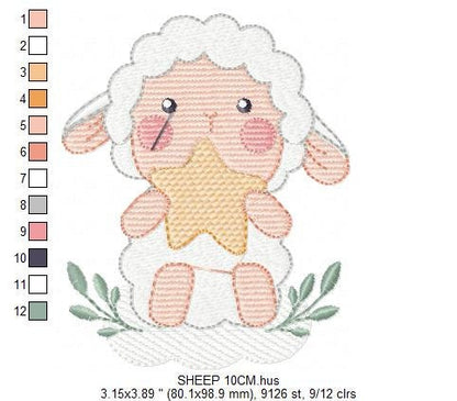 Sheep with star embroidery design - Lamb embroidery designs machine embroidery pattern - Baby boy embroidery file - Animal quilt embroidery Marcia Embroidery