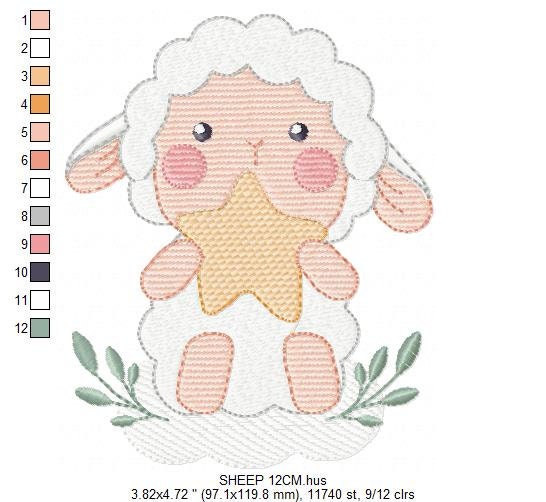 Sheep with star embroidery design - Lamb embroidery designs machine embroidery pattern - Baby boy embroidery file - Animal quilt embroidery Marcia Embroidery