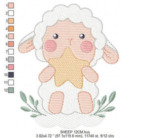 Sheep with star embroidery design - Lamb embroidery designs machine embroidery pattern - Baby boy embroidery file - Animal quilt embroidery