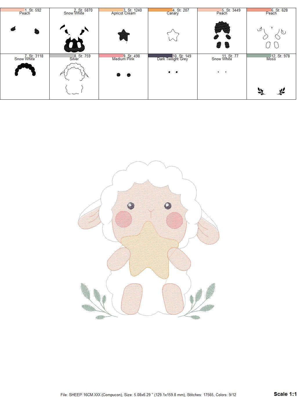 Sheep with star embroidery design - Lamb embroidery designs machine embroidery pattern - Baby boy embroidery file - Animal quilt embroidery Marcia Embroidery