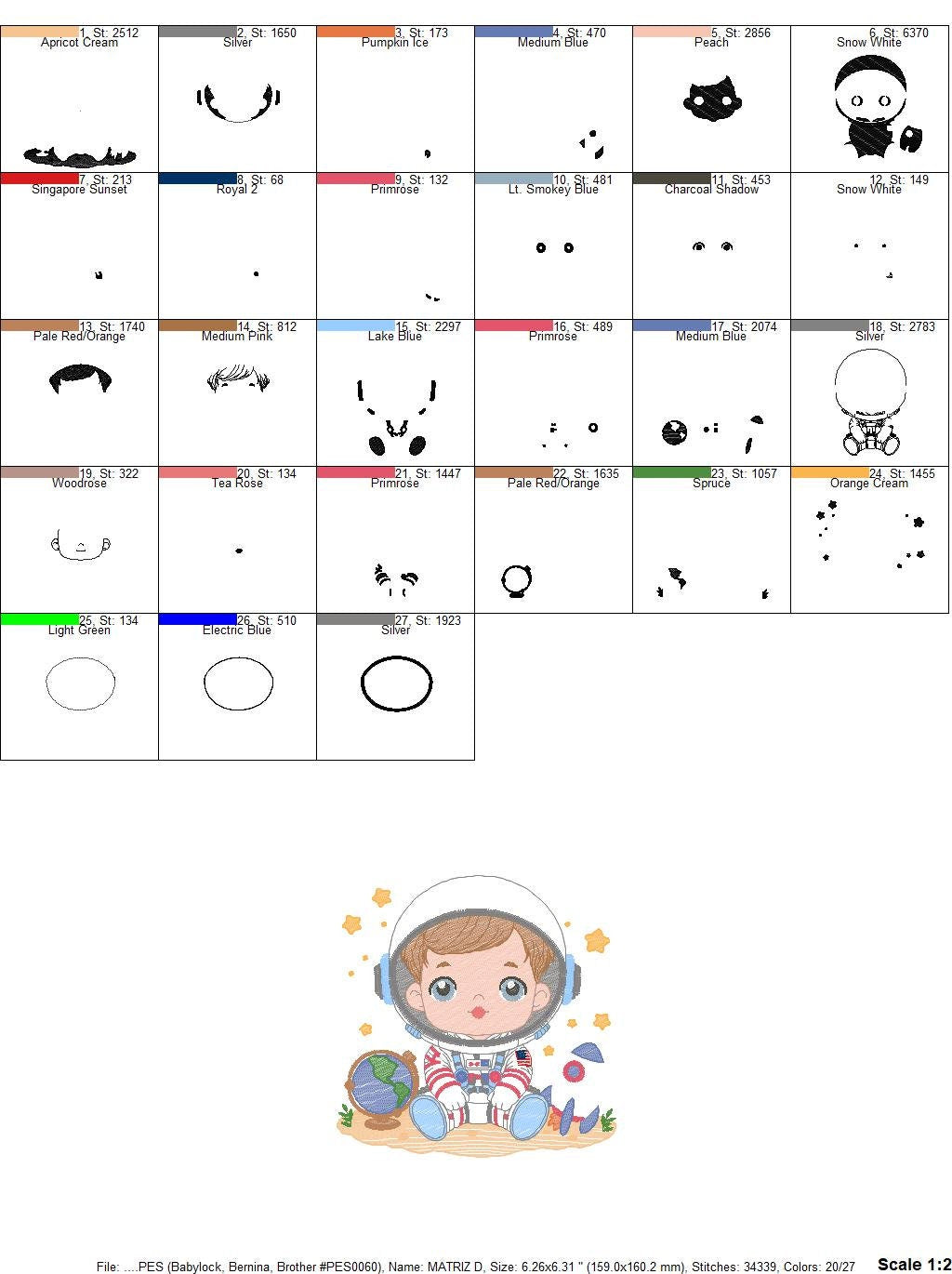 Astronaut with stars embroidery designs - Baby boy with rocket and earth machine embroidery pattern - Instant digital download pes jef dst