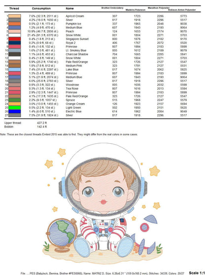 Astronaut with stars embroidery designs - Baby boy with rocket and earth machine embroidery pattern - Instant digital download pes jef dst